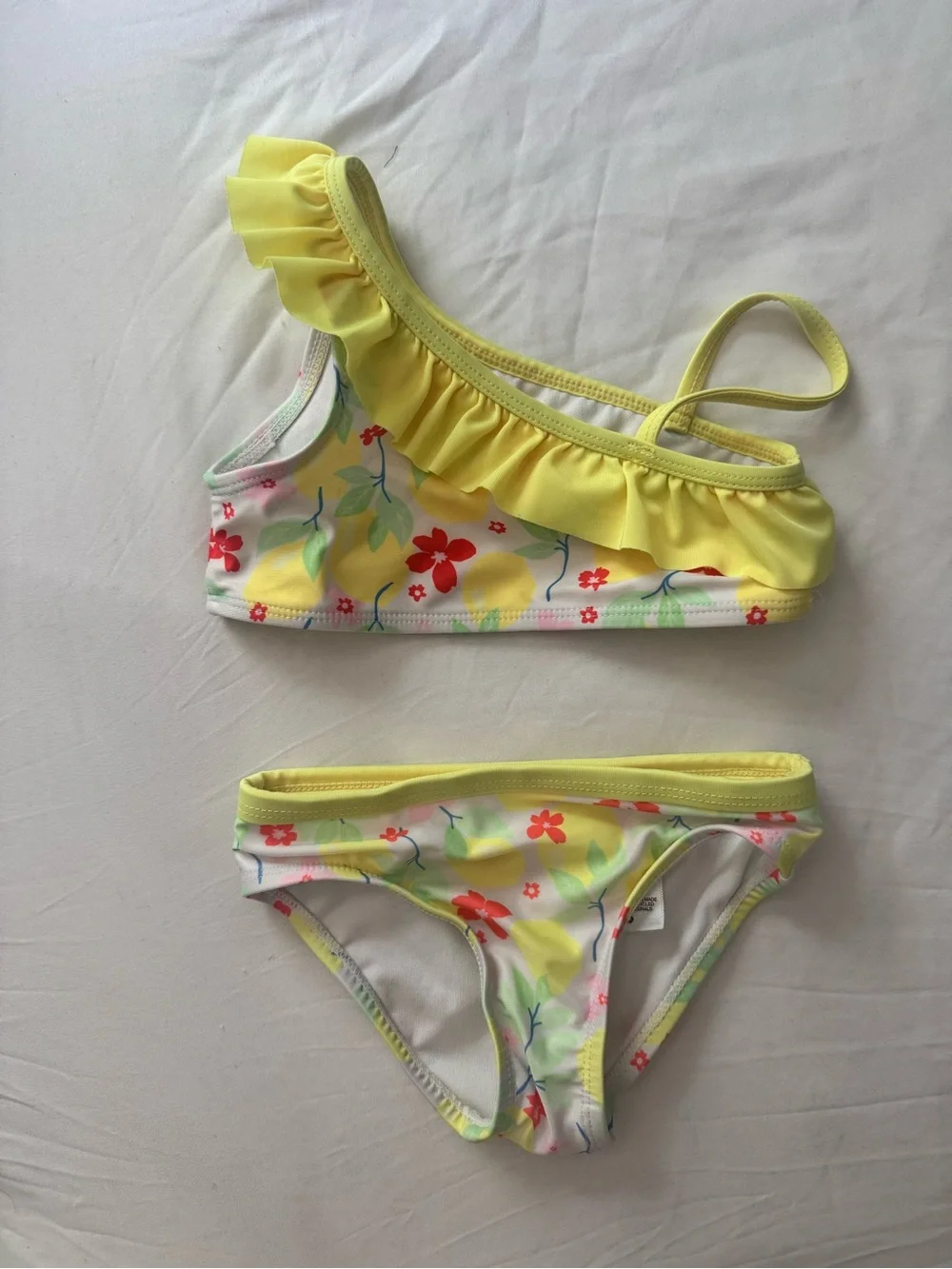 Cat & Jack Yellow Floral Ruffle One-Shoulder Bikini